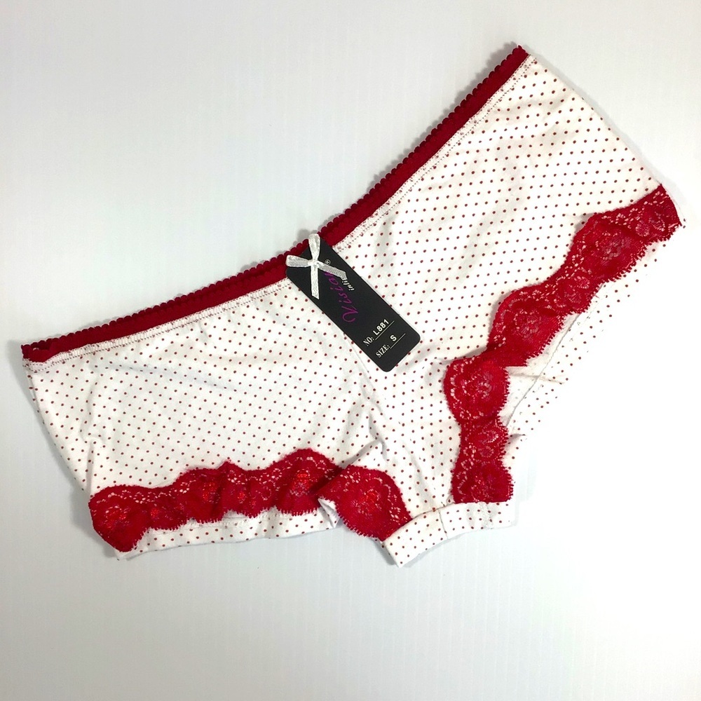 Vision Intimate Sexy Red and White Lace Panties Underwear - Size Small